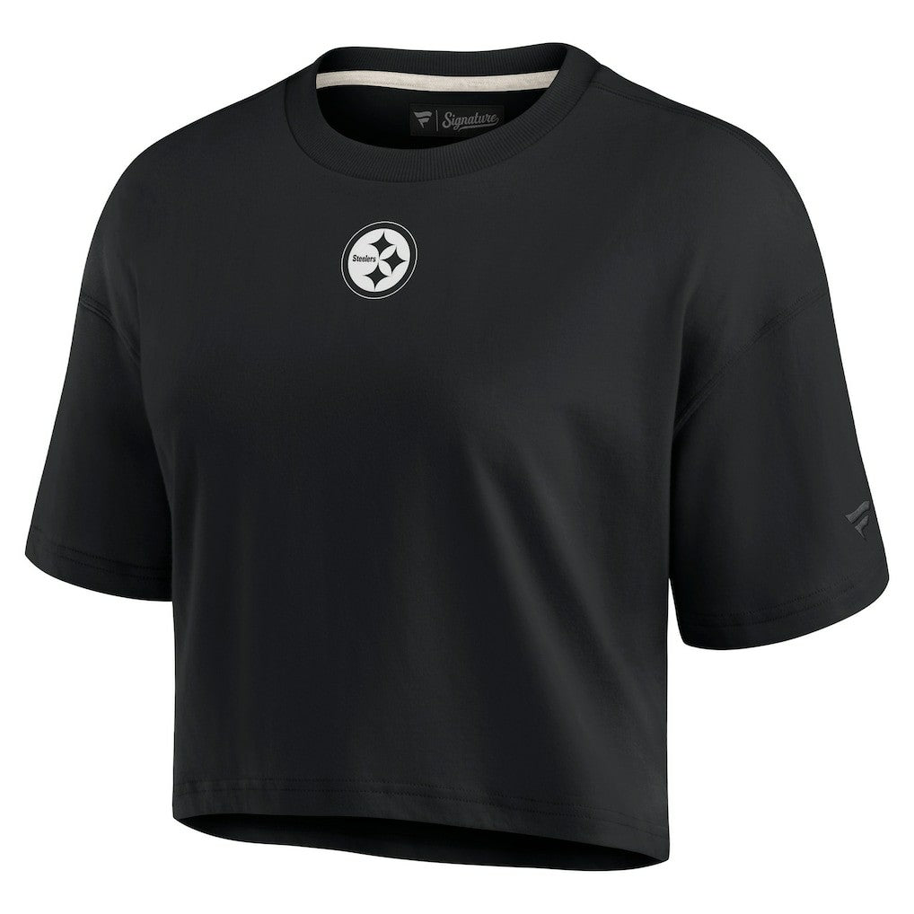 Pittsburgh Steelers Women's Elements Super Soft Boxy Cropped T-Shirt - Black T-shirts