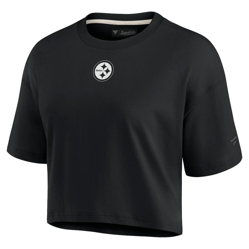 Pittsburgh Steelers Women's Elements Super Soft Boxy Cropped T-Shirt - Black T-shirts