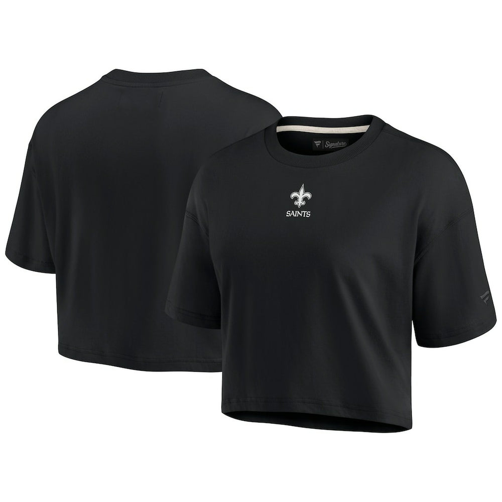 New Orleans Saints Women's Elements Super Soft Boxy Cropped T-Shirt - Black T-shirts
