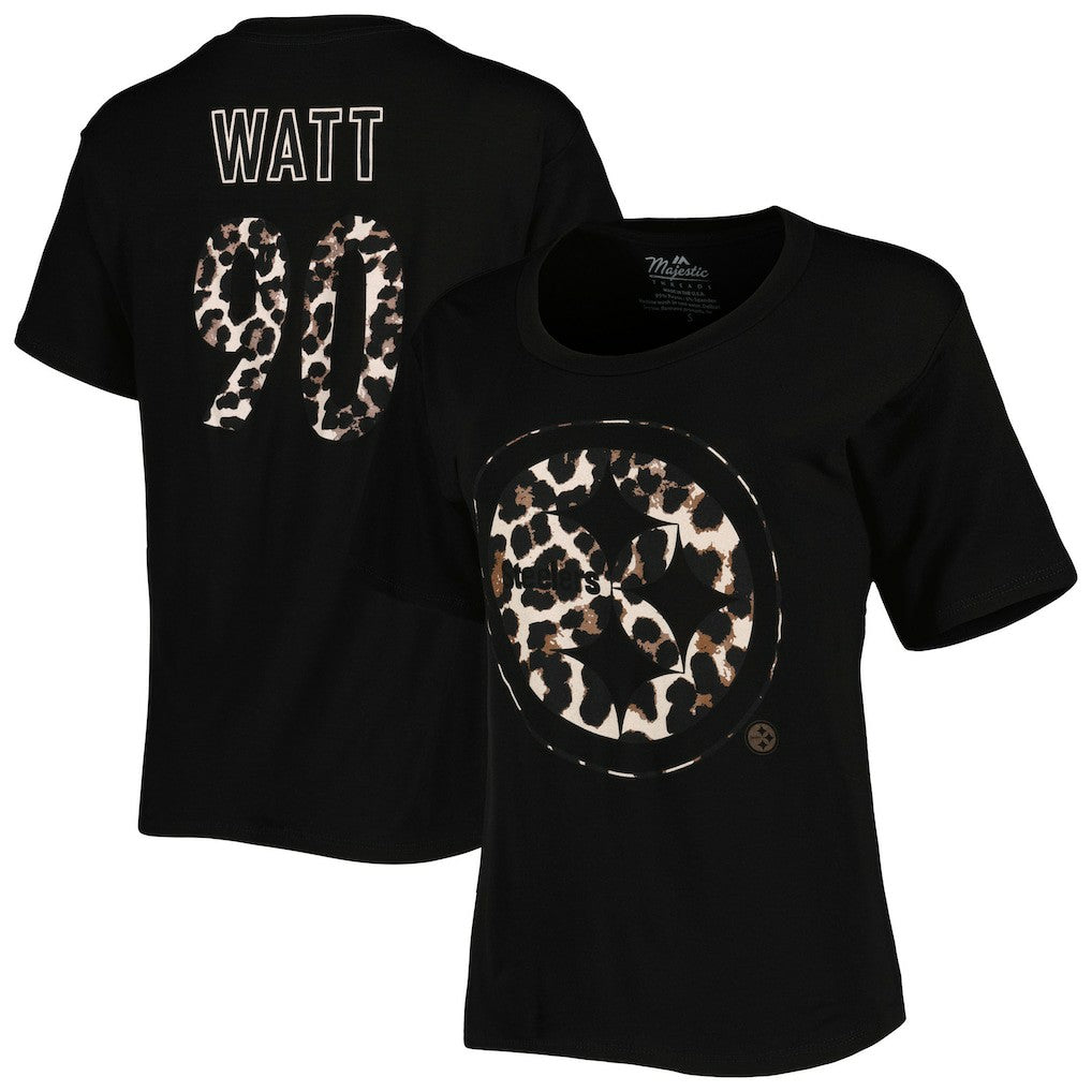 T.J. Watt Pittsburgh Steelers Majestic Threads Women's Leopard Player Name & Number T-Shirt - Black T-shirts