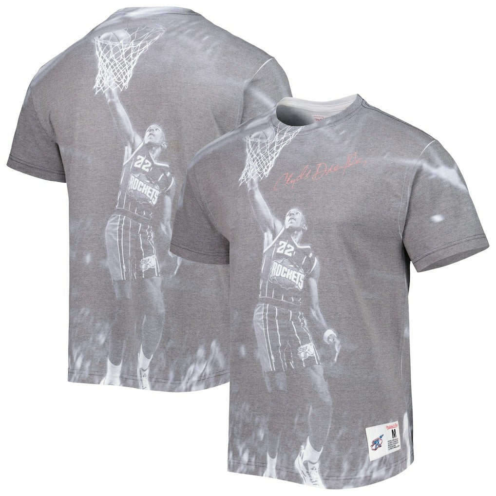 Clyde Drexler Houston Rockets Above The Rim T-Shirt Heather Gray - Mitchell & Ness