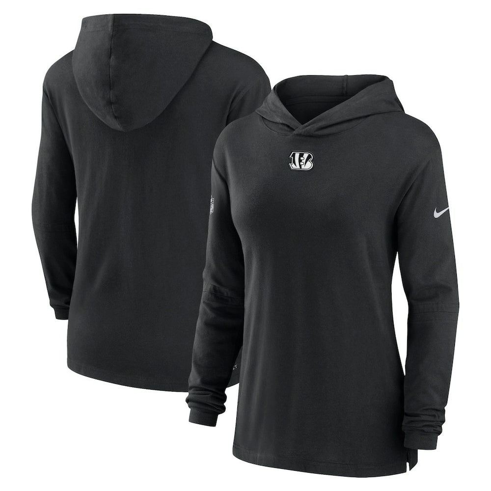 Cincinnati Bengals Women's Sideline Performance Long Sleeve Hoodie T-Shirt - Black Hoodies