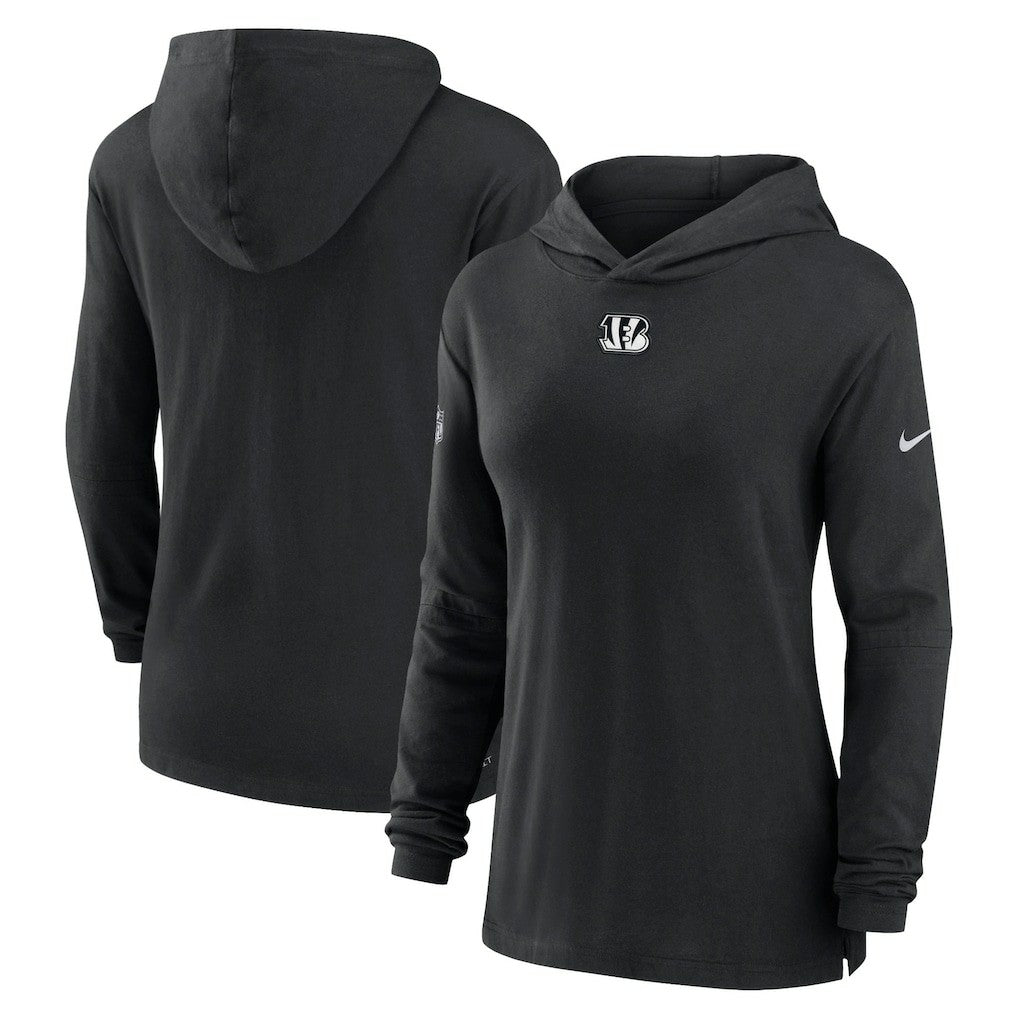 Cincinnati Bengals Women's Sideline Performance Long Sleeve Hoodie T-Shirt - Black Hoodies