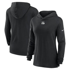 Cincinnati Bengals Women's Sideline Performance Long Sleeve Hoodie T-Shirt - Black Hoodies
