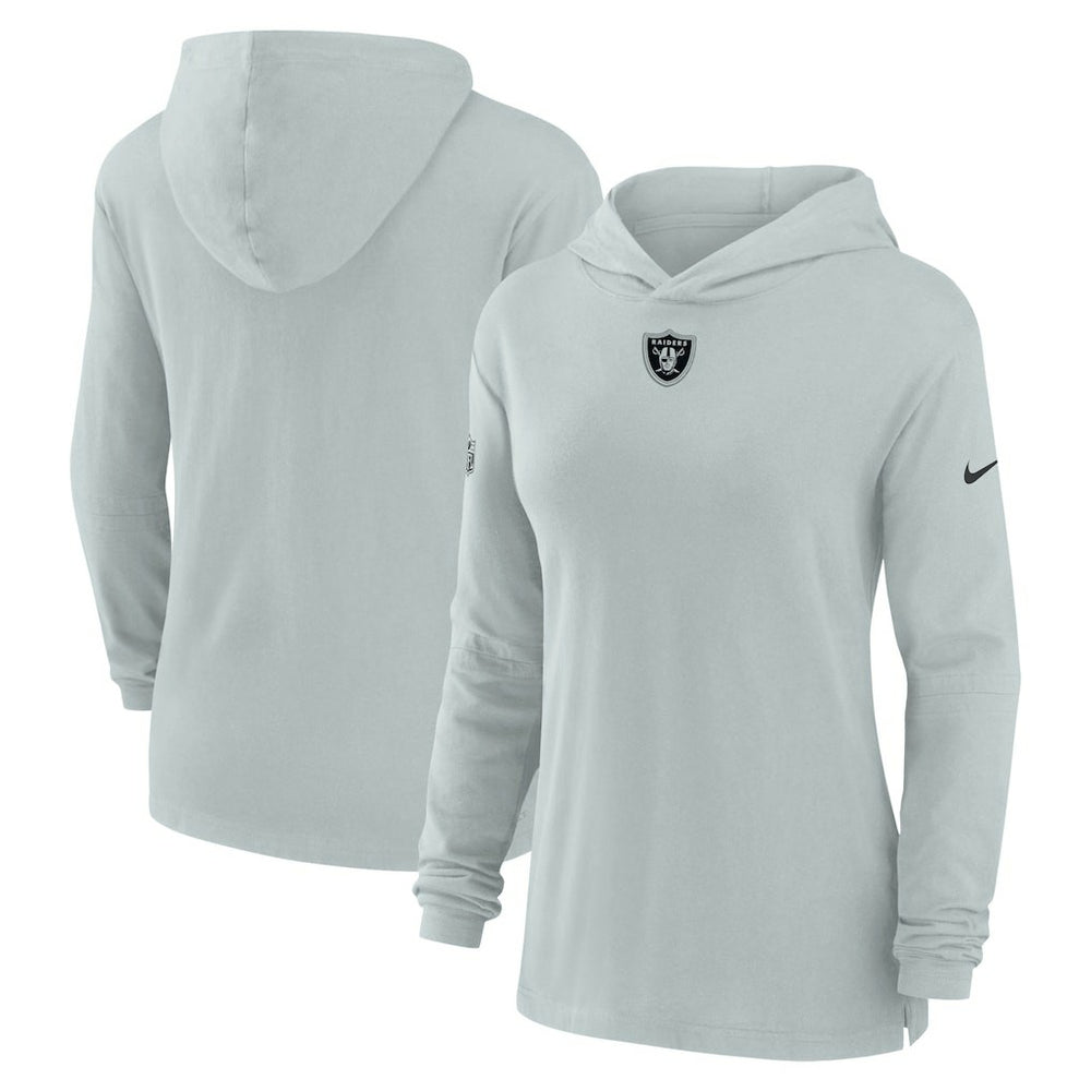 Las Vegas Raiders Women's Sideline Performance Long Sleeve Hoodie T-Shirt - Silver Hoodies