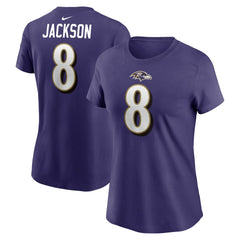 Lamar Jackson Baltimore Ravens Women's Player Name & Number T-Shirt - Purple T-shirts