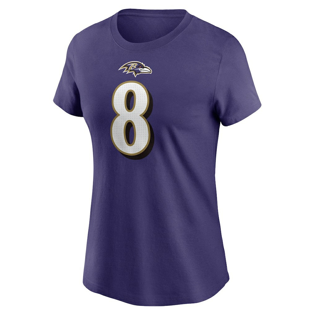 Lamar Jackson Baltimore Ravens Women's Player Name & Number T-Shirt - Purple T-shirts
