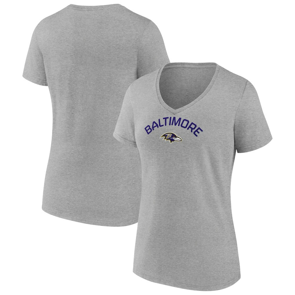 Baltimore Ravens Women's Team Arc V-Neck T-Shirt - Heather Gray T-shirts