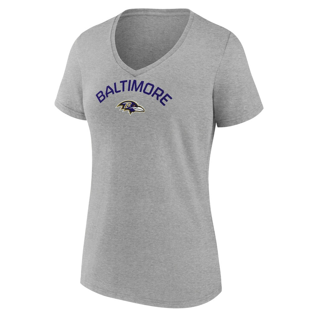 Baltimore Ravens Women's Team Arc V-Neck T-Shirt - Heather Gray T-shirts