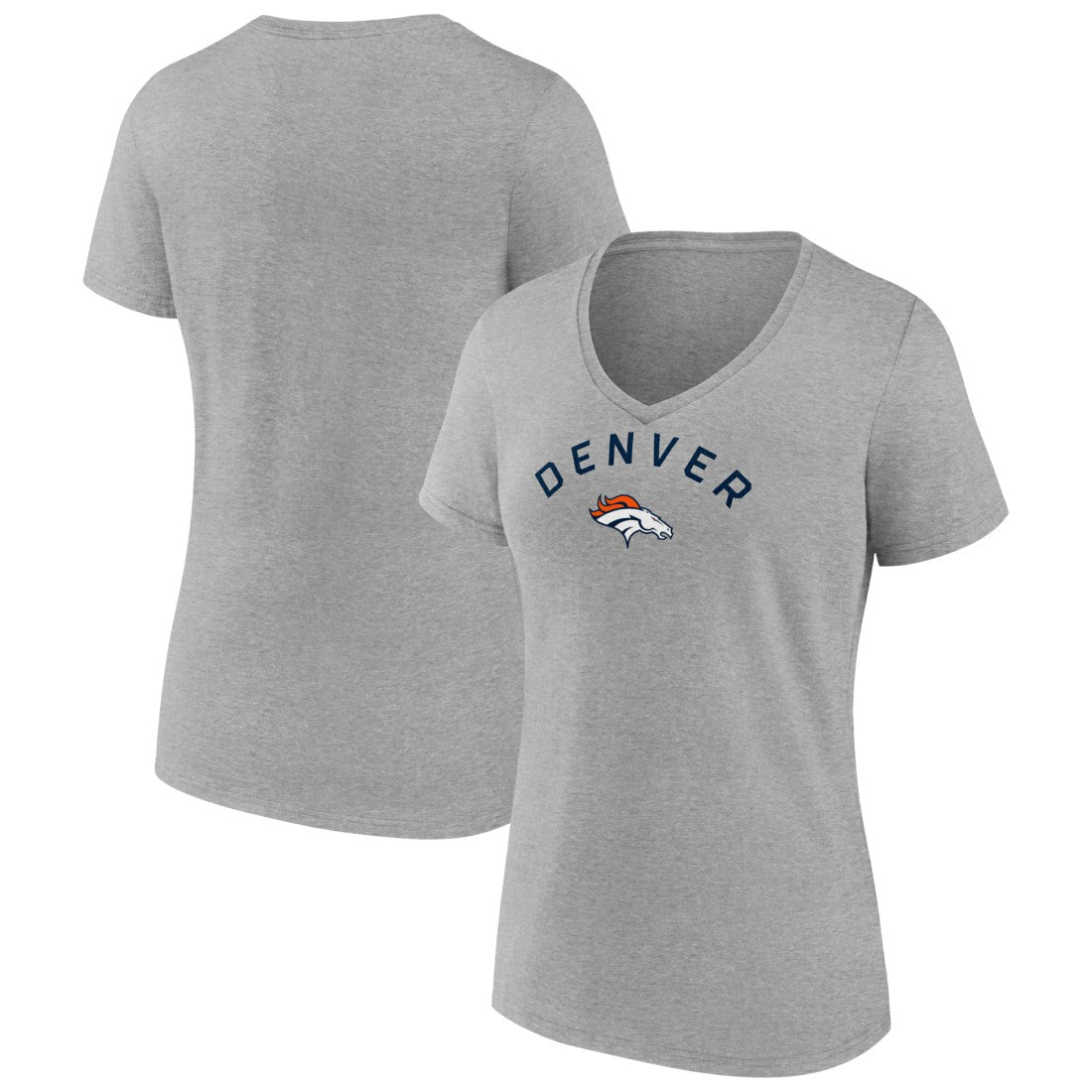 Denver Broncos Women's Team Arc V-Neck T-Shirt - Heather Gray T-shirts