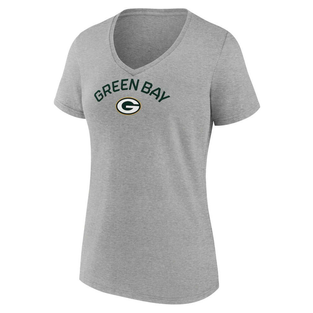 Green Bay Packers Women's Team Arc V-Neck T-Shirt - Heather Gray T-shirts