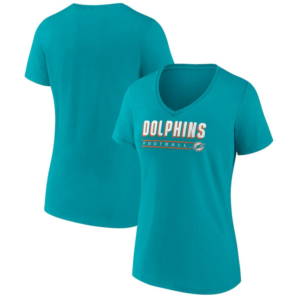 Miami Dolphins Women's Primary Play V-Neck T-Shirt - Aqua T-shirts