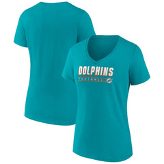 Miami Dolphins Women's Primary Play V-Neck T-Shirt - Aqua T-shirts