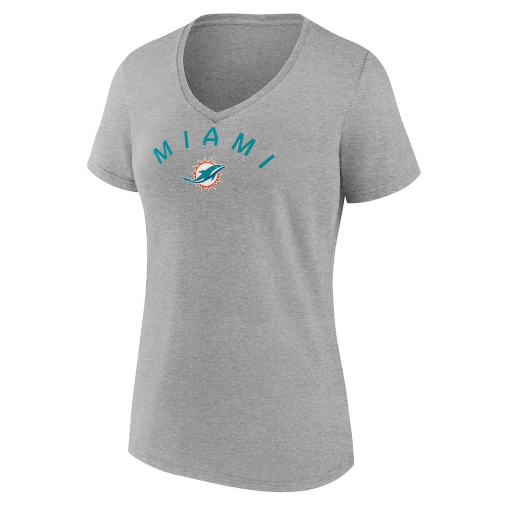 Miami Dolphins Women's Team Arc V-Neck T-Shirt - Heather Gray T-shirts