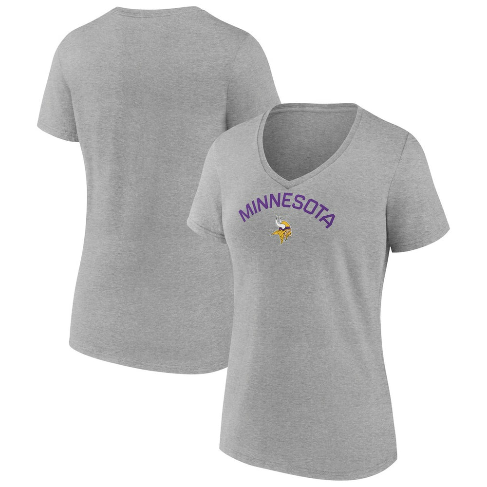 Minnesota Vikings Women's Team Arc V-Neck T-Shirt - Heather Gray T-shirts