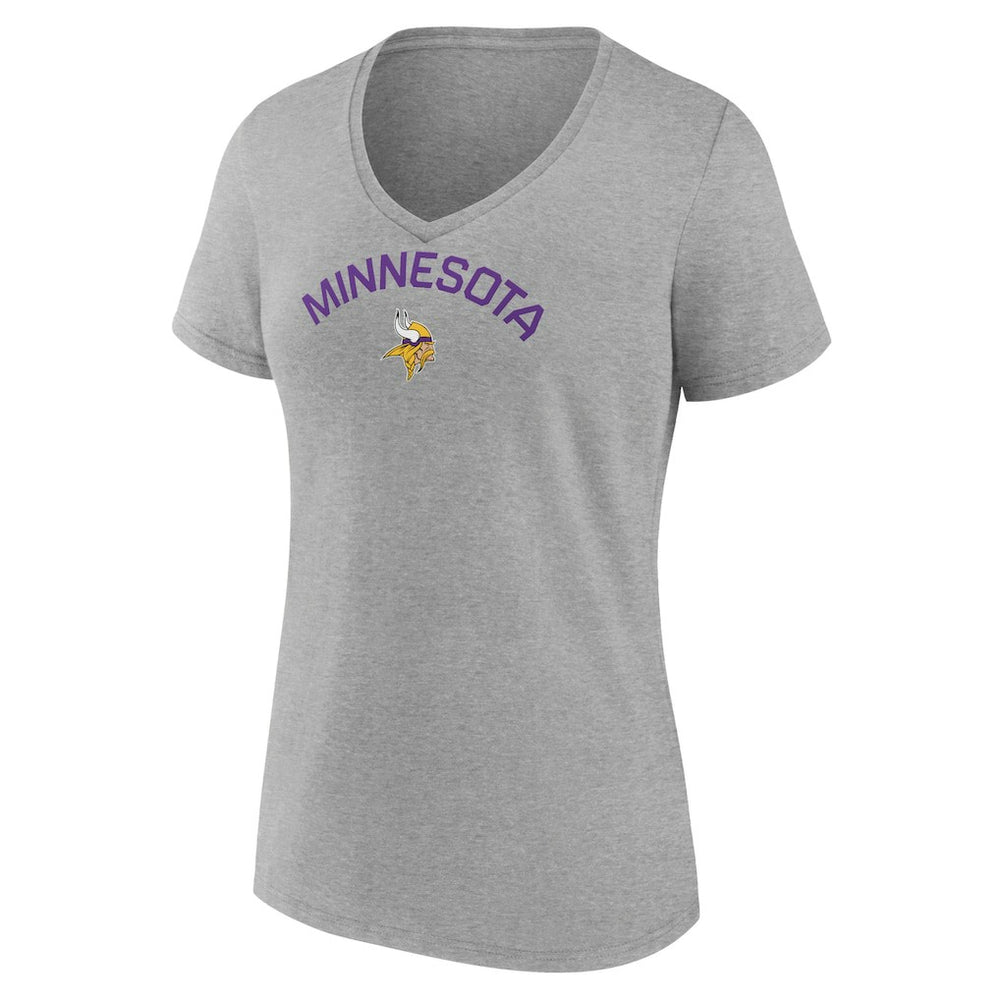 Minnesota Vikings Women's Team Arc V-Neck T-Shirt - Heather Gray T-shirts