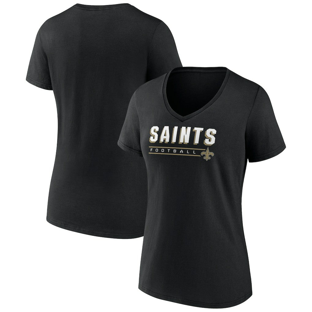 New Orleans Saints Women's Primary Play V-Neck T-Shirt - Black T-shirts