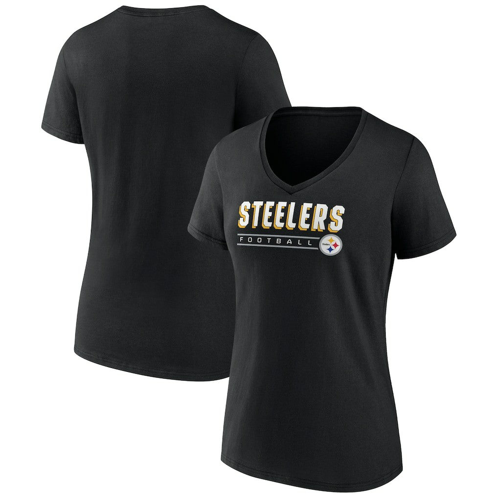 Pittsburgh Steelers Women's Primary Play V-Neck T-Shirt - Black T-shirts