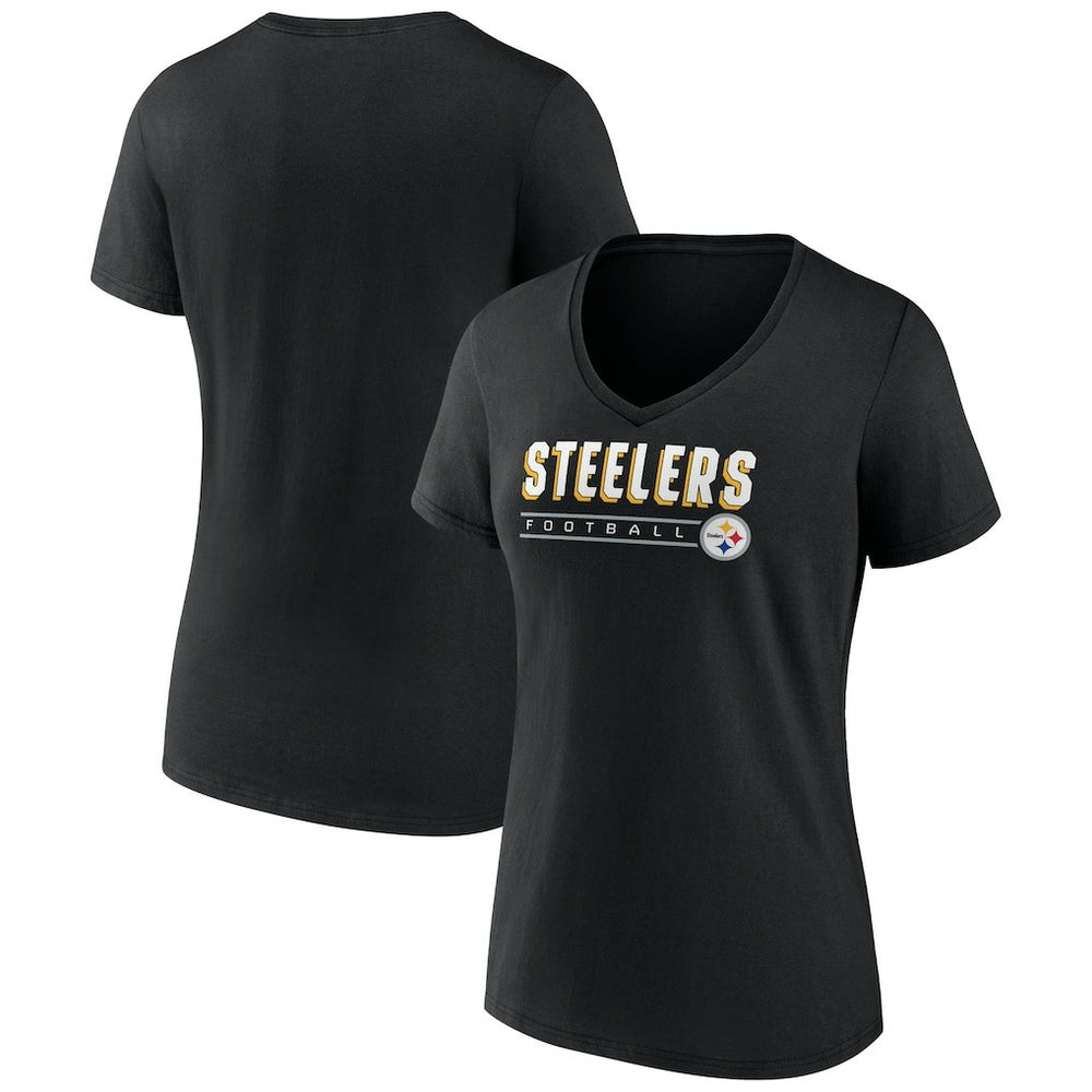 Pittsburgh Steelers Women's Primary Play V-Neck T-Shirt - Black T-shirts