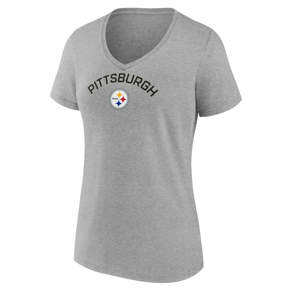 Pittsburgh Steelers Women's Team Arc V-Neck T-Shirt - Heather Gray T-shirts