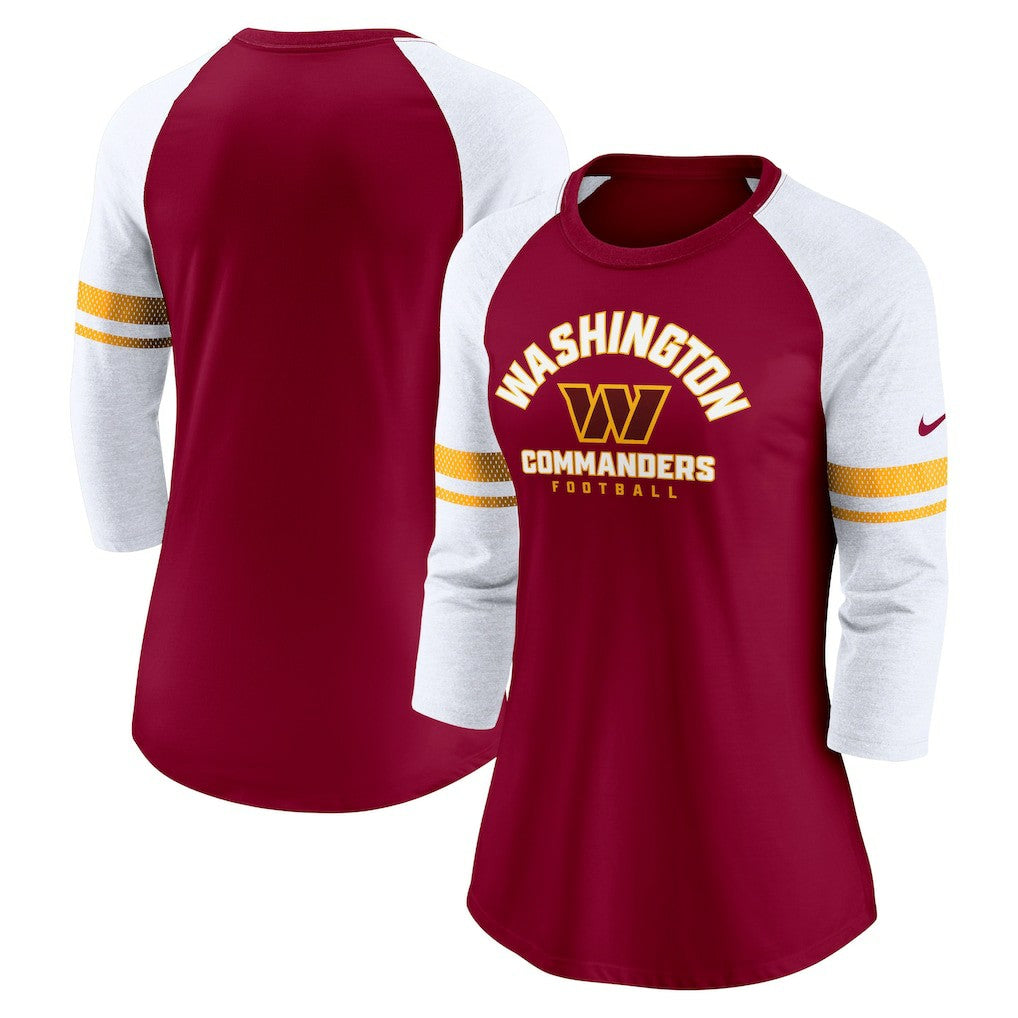 Washington Commanders Women's Fashion 3/4-Sleeve Lightweight Raglan Fashion T-Shirt - Burgundy T-shirts