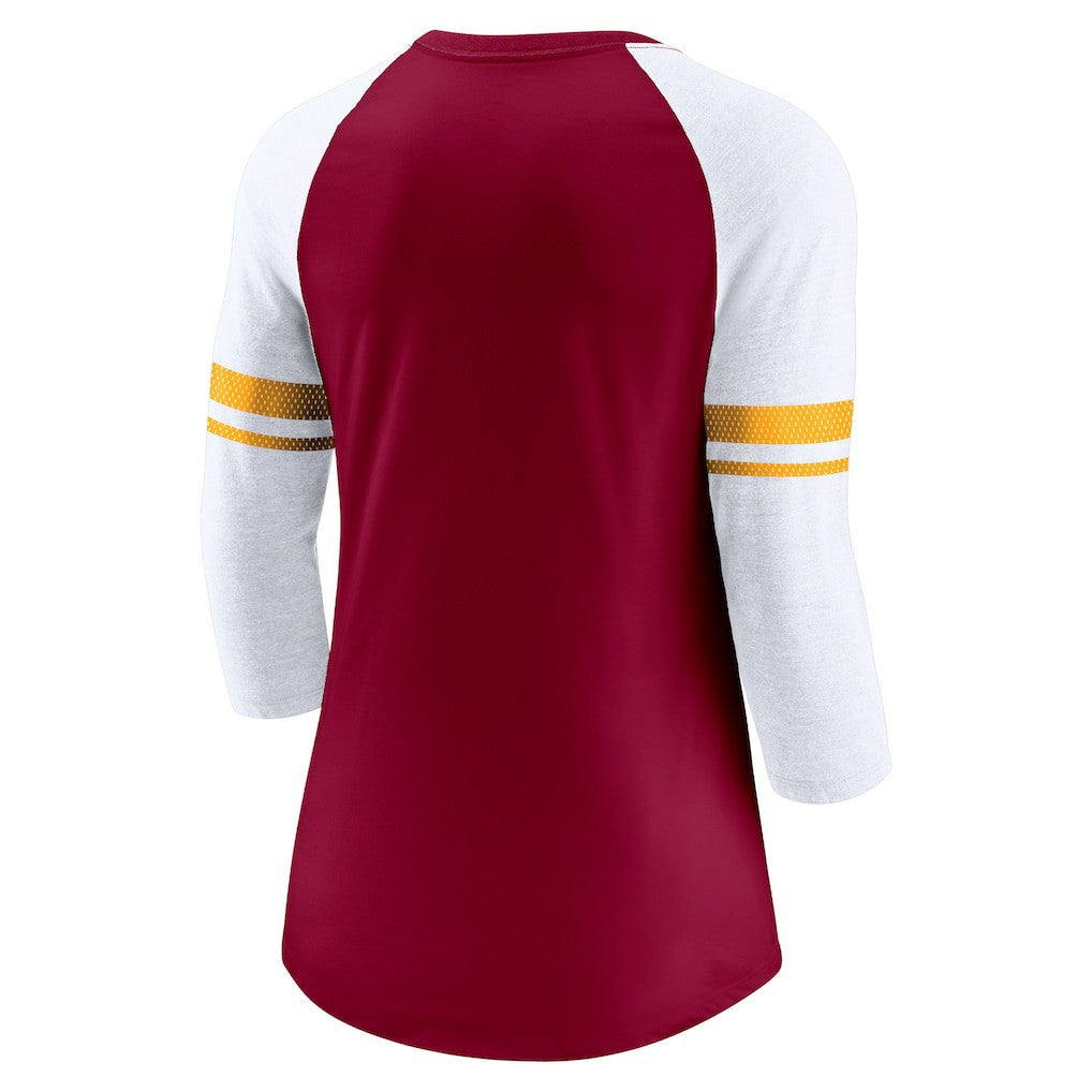 Washington Commanders Women's Fashion 3/4-Sleeve Lightweight Raglan Fashion T-Shirt - Burgundy T-shirts