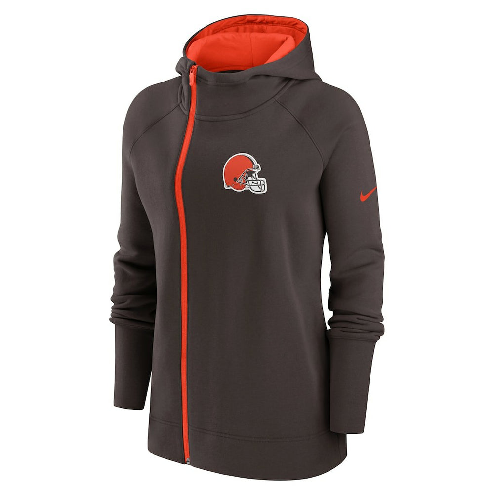 Cleveland Browns Women's Asymmetrical Raglan Full-Zip Hoodie - Brown Hoodies