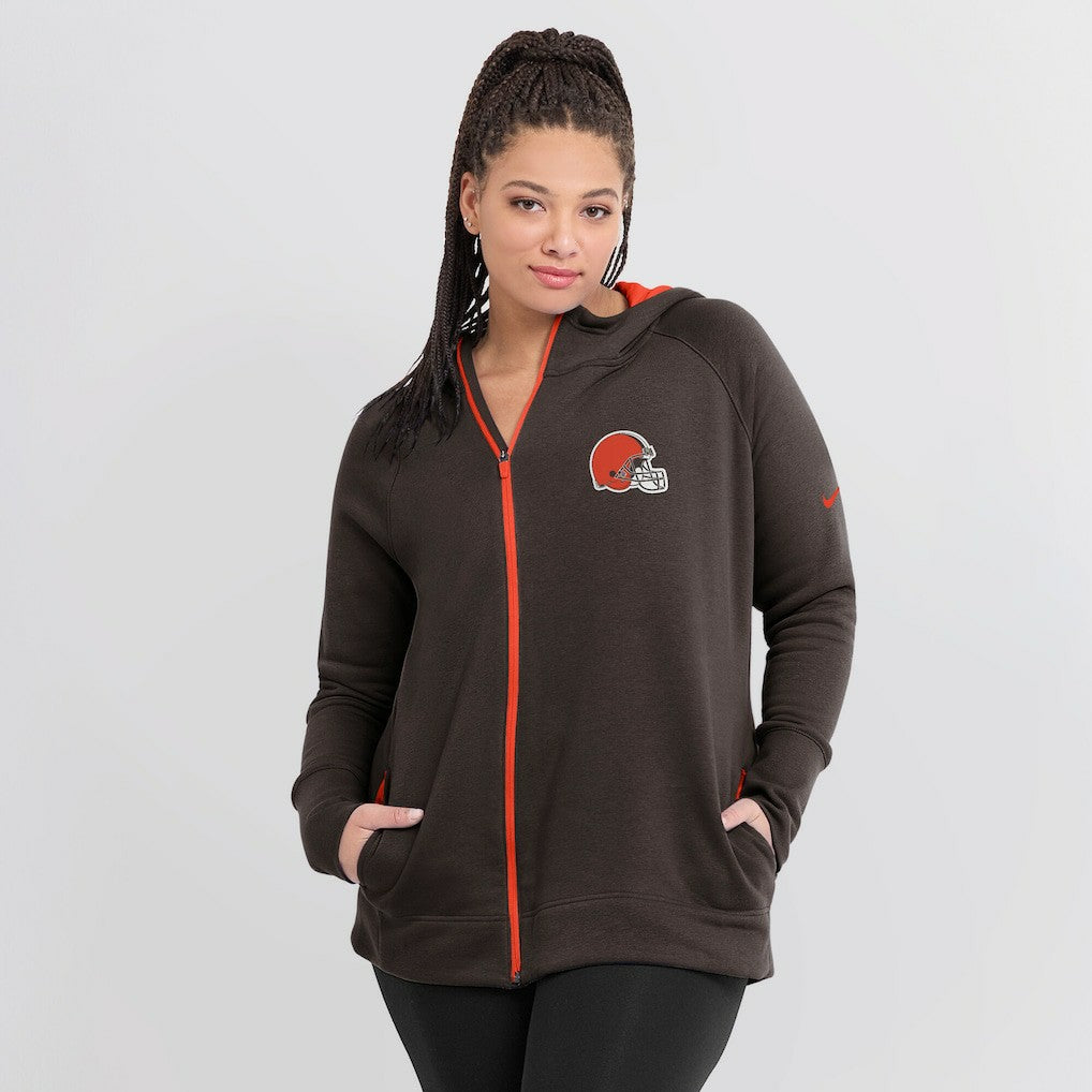 Cleveland Browns Women's Asymmetrical Raglan Full-Zip Hoodie - Brown Hoodies