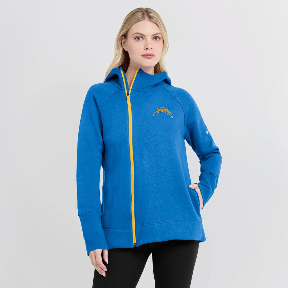 Los Angeles Chargers Women's Asymmetrical Raglan Full-Zip Hoodie - Powder Blue Hoodies