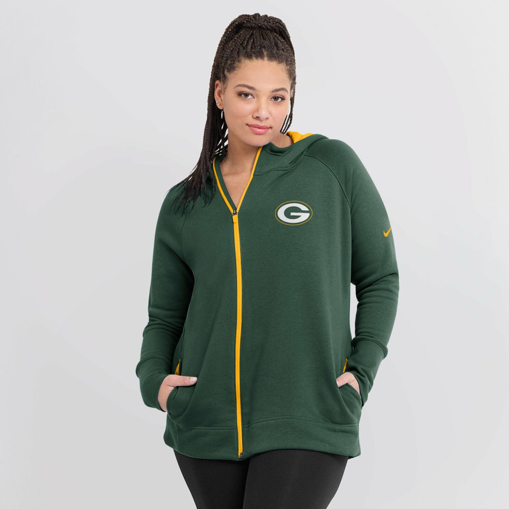 Green Bay Packers Women's Asymmetrical Raglan Full-Zip Hoodie - Green Hoodies