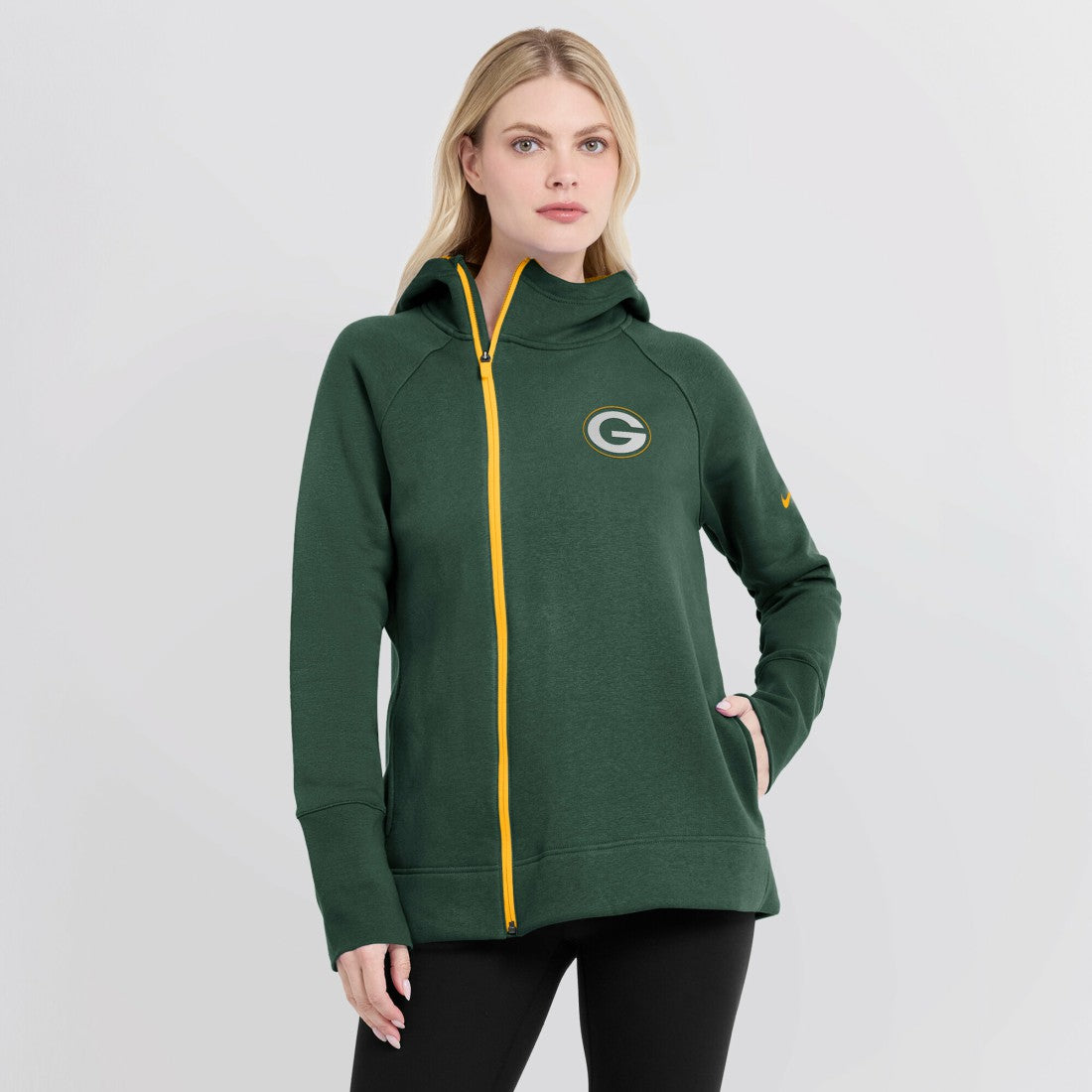 Green Bay Packers Women's Asymmetrical Raglan Full-Zip Hoodie - Green Hoodies