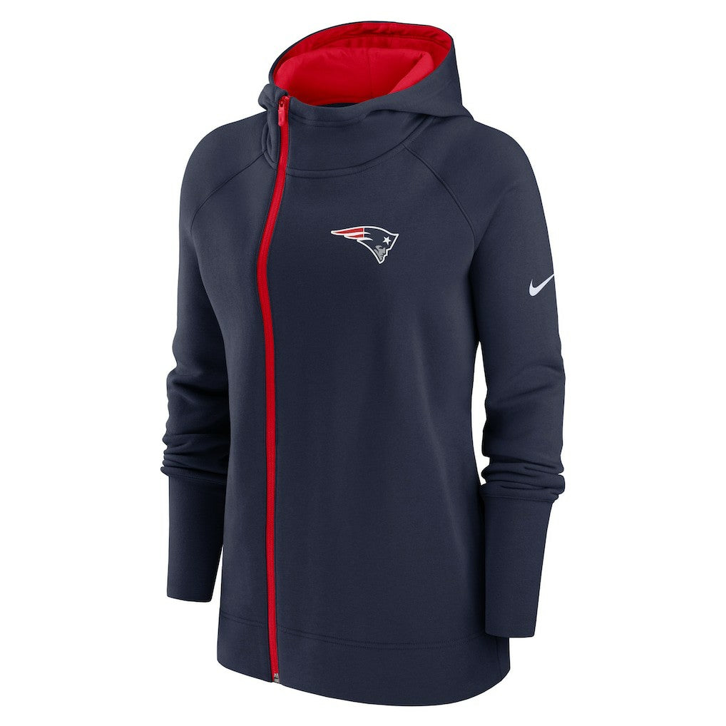 New England Patriots Women's Asymmetrical Raglan Full-Zip Hoodie - Navy Hoodies