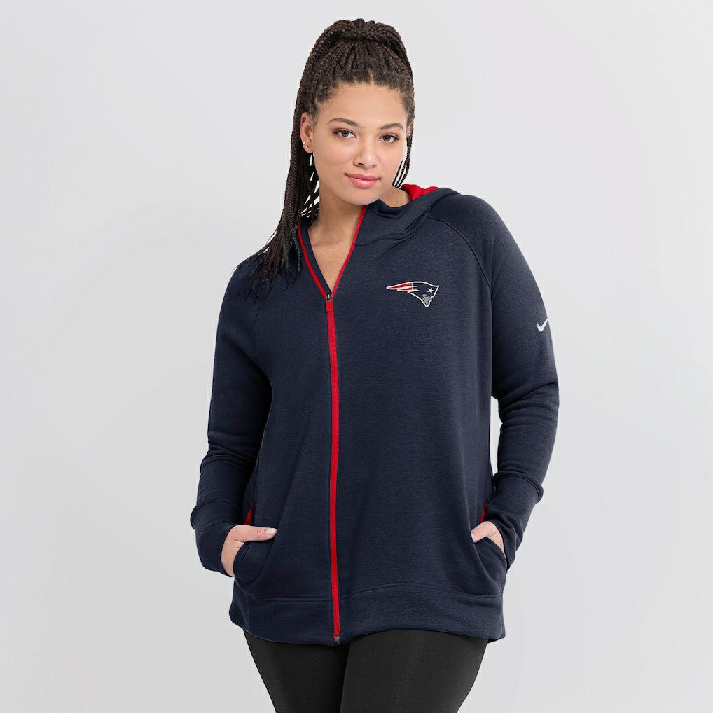 New England Patriots Women's Asymmetrical Raglan Full-Zip Hoodie - Navy Hoodies