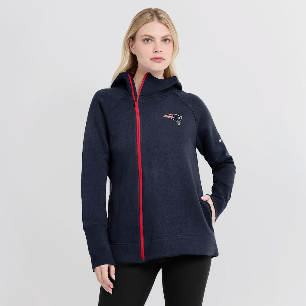 New England Patriots Women's Asymmetrical Raglan Full-Zip Hoodie - Navy Hoodies