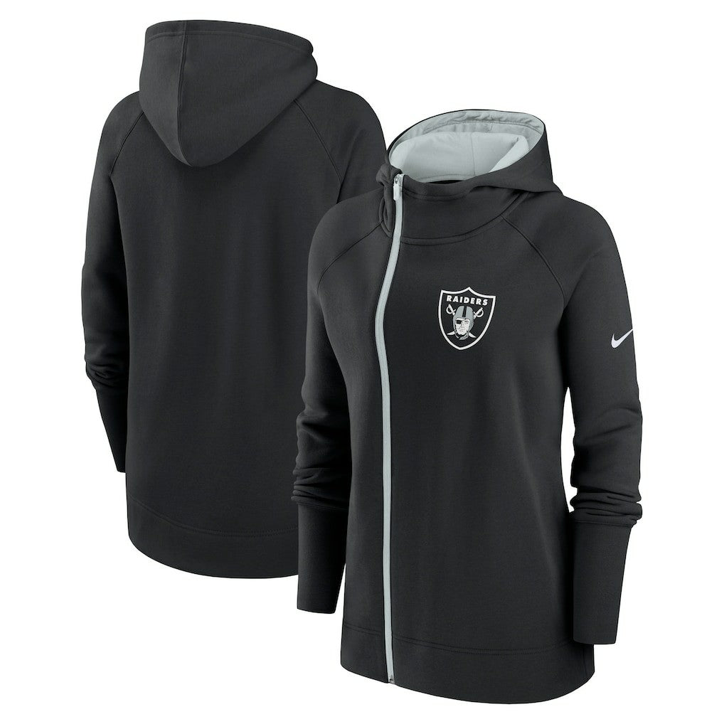 Las Vegas Raiders Women's Asymmetrical Raglan Full-Zip Hoodie - Black Hoodies