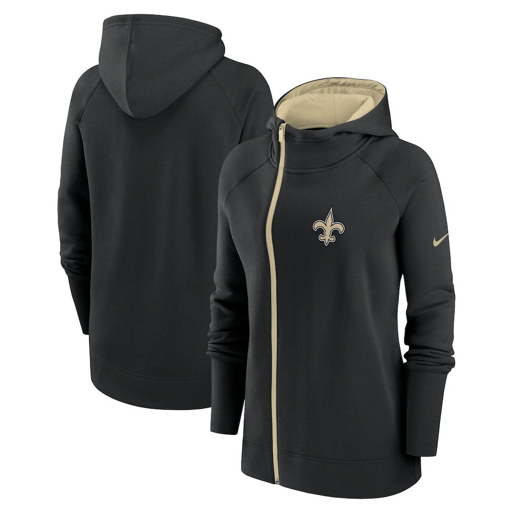 New Orleans Saints Women's Asymmetrical Raglan Full-Zip Hoodie - Black Hoodies