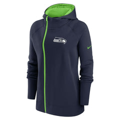 Seattle Seahawks Women's Asymmetrical Raglan Full-Zip Hoodie - College Navy Hoodies