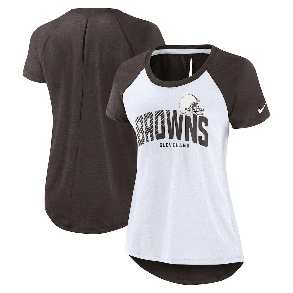 Cleveland Browns Women's Back Slit Lightweight Fashion T-Shirt - White/Heather Scarlet T-shirts