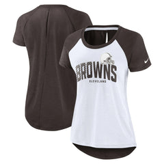 Cleveland Browns Women's Back Slit Lightweight Fashion T-Shirt - White/Heather Scarlet T-shirts
