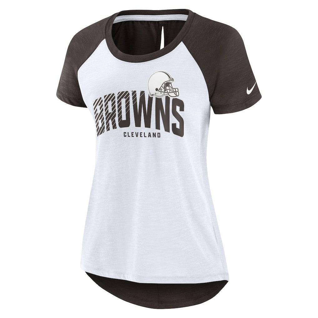 Cleveland Browns Women's Back Slit Lightweight Fashion T-Shirt - White/Heather Scarlet T-shirts