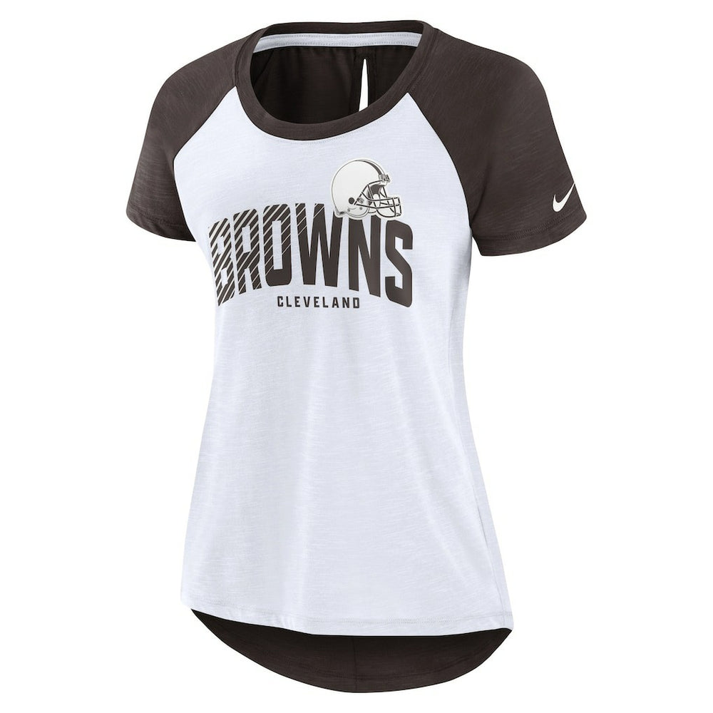 Cleveland Browns Women's Back Slit Lightweight Fashion T-Shirt - White/Heather Scarlet T-shirts