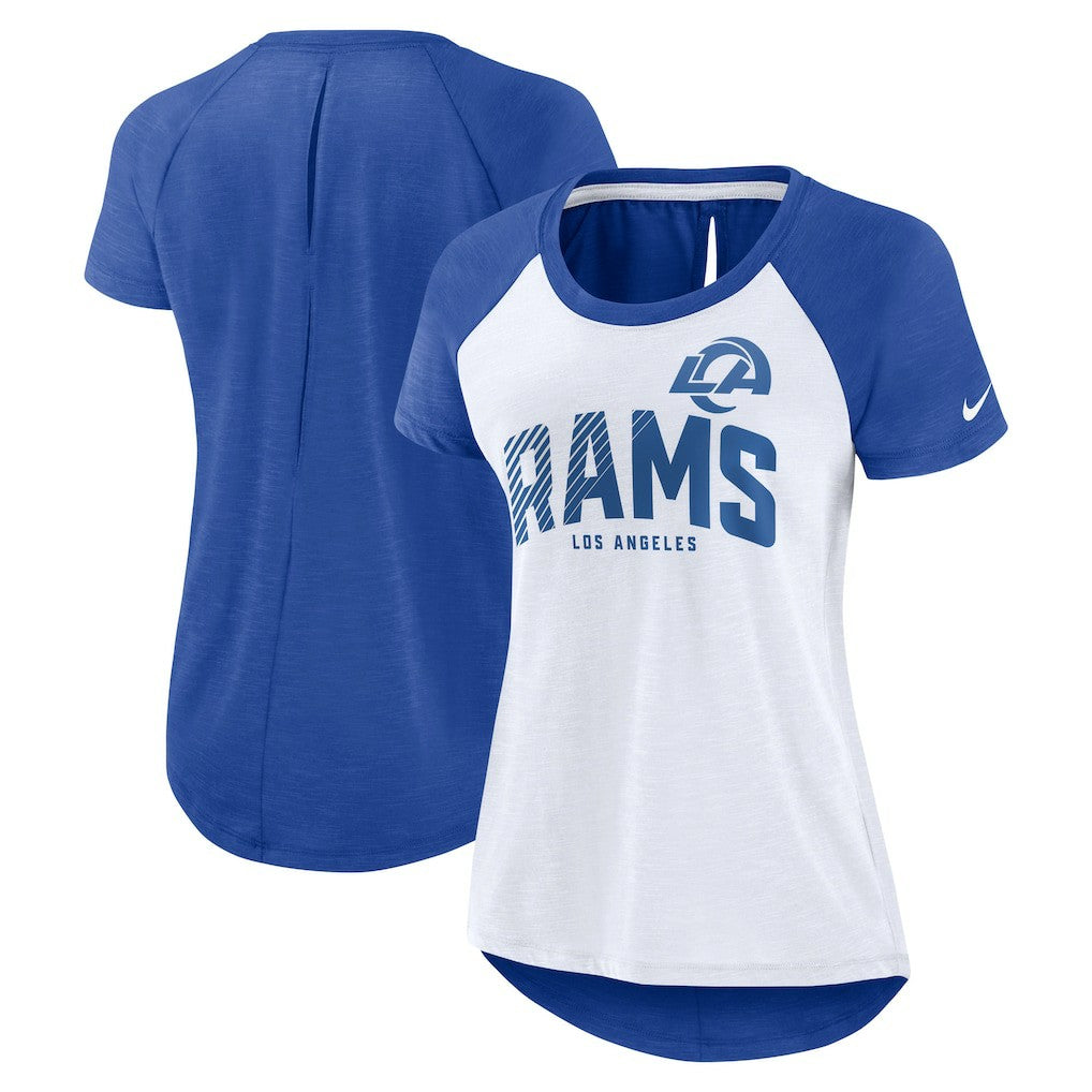 Los Angeles Rams Women's Back Slit Lightweight Fashion T-Shirt - White/Heather Scarlet T-shirts