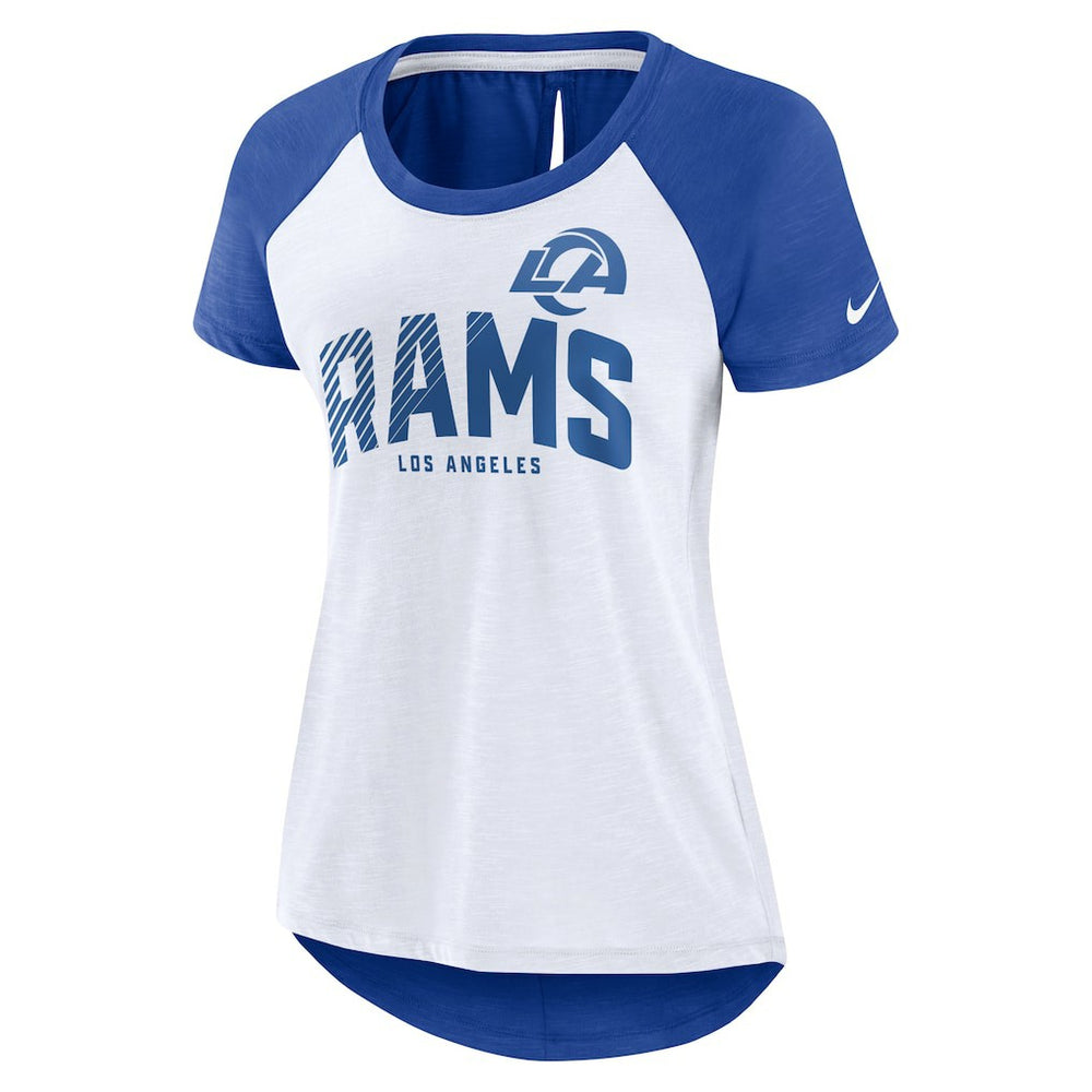 Los Angeles Rams Women's Back Slit Lightweight Fashion T-Shirt - White/Heather Scarlet T-shirts