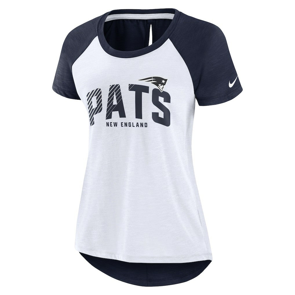 New England Patriots Women's Back Slit Lightweight Fashion T-Shirt - White/Heather Scarlet T-shirts