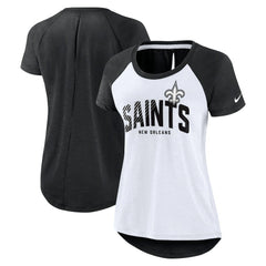 New Orleans Saints Women's Back Slit Lightweight Fashion T-Shirt - White/Heather Scarlet T-shirts