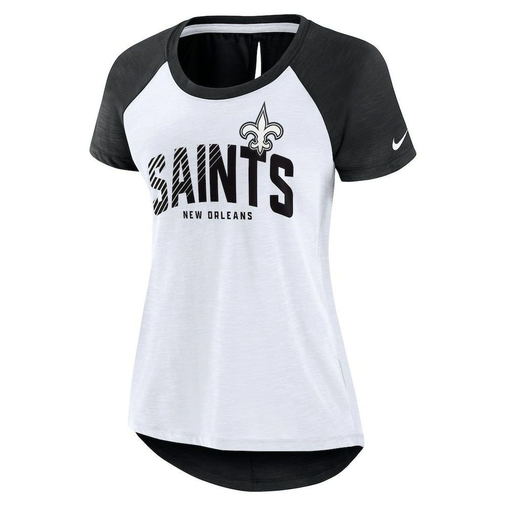 New Orleans Saints Women's Back Slit Lightweight Fashion T-Shirt - White/Heather Scarlet T-shirts