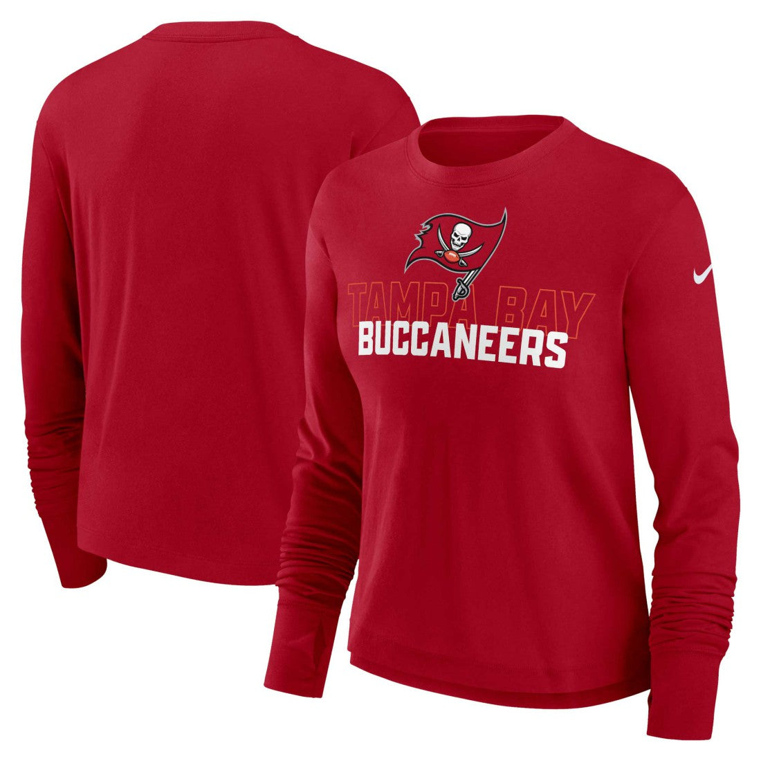 Tampa Bay Buccaneers Women's Modest Crop Performance Long Sleeve T-Shirt - Red T-shirts