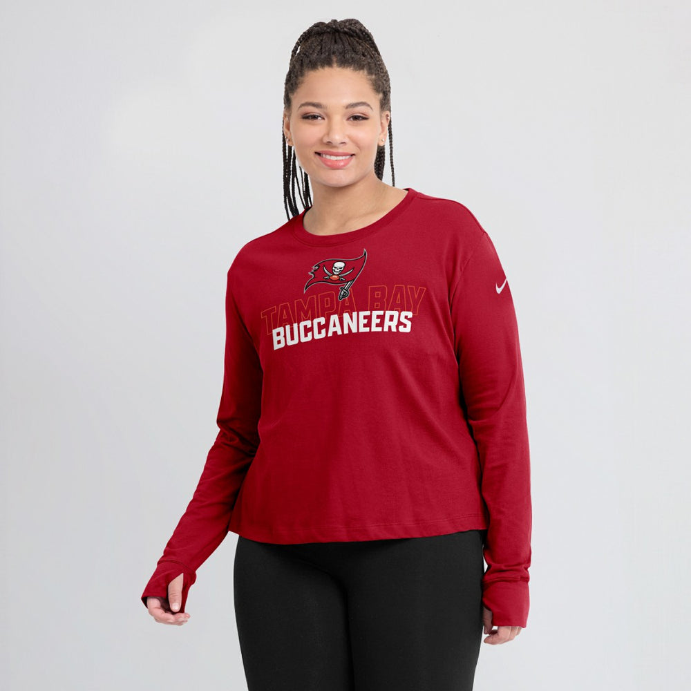 Tampa Bay Buccaneers Women's Modest Crop Performance Long Sleeve T-Shirt - Red T-shirts