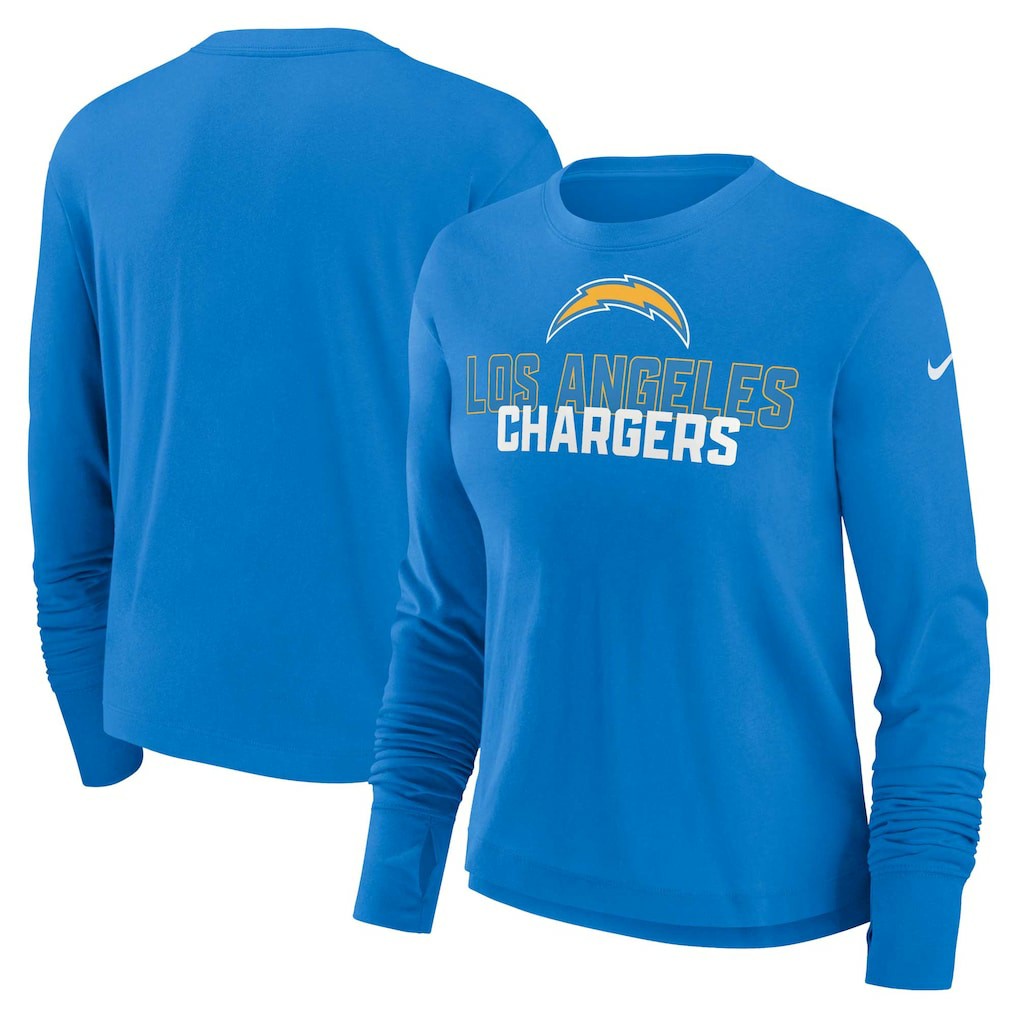 Los Angeles Chargers Women's Modest Crop Performance Long Sleeve T-Shirt - Powder Blue T-shirts