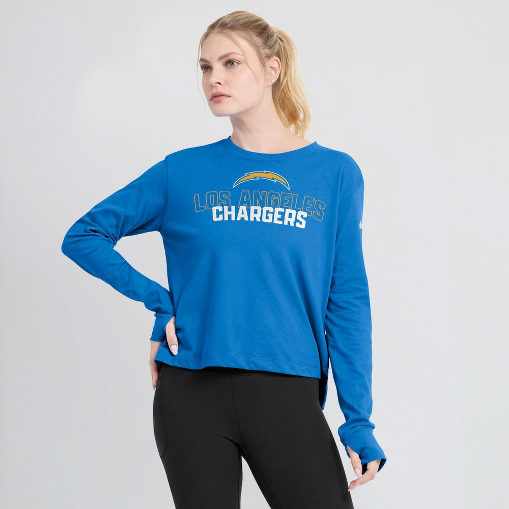 Los Angeles Chargers Women's Modest Crop Performance Long Sleeve T-Shirt - Powder Blue T-shirts